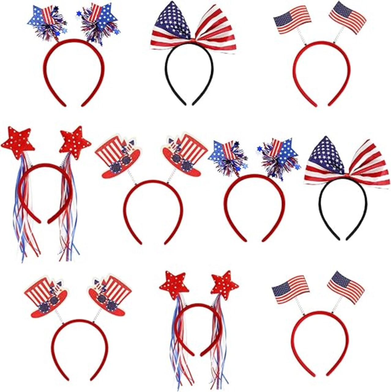 10pcs 4th of July Headbands Patriotic Party Favors Decorations,Star, Uncle Sam Hat, American Flag Accessories Decor for Party Supplies